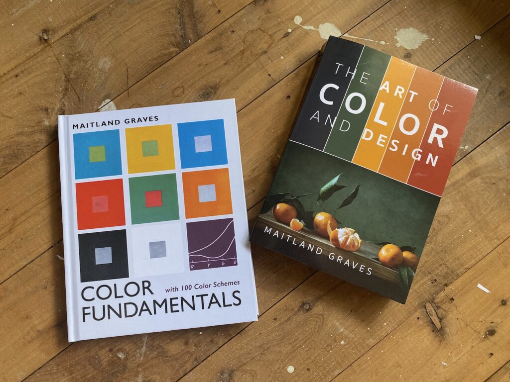 Two books by Maitland Graves on a timber floor. One titled Color Fundamentals, the other titled The Art of Colour and Design.