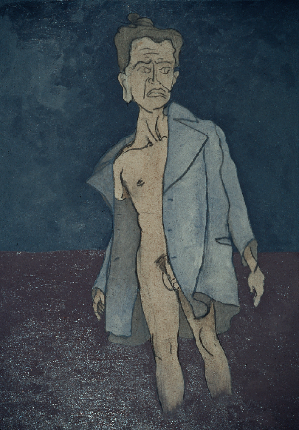Oil painting of figure in coat