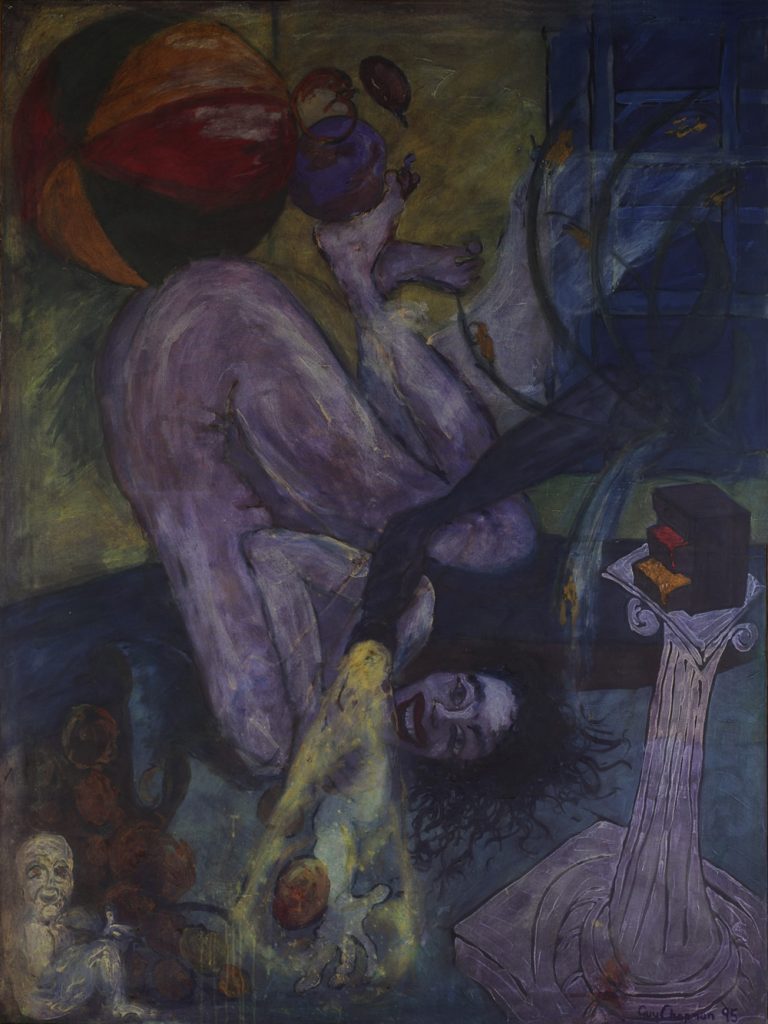 Jane oil painting of upside down figure