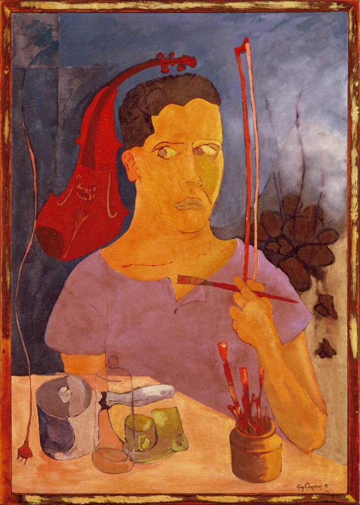 Self Portrait 1991 oil painting with violin and still life objects.