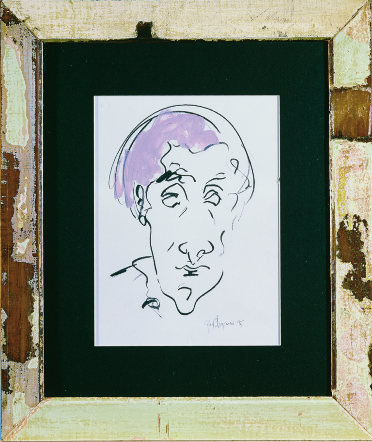 Face 1 - Charcoal drawing on paper of face coloured oil paint smear for hair