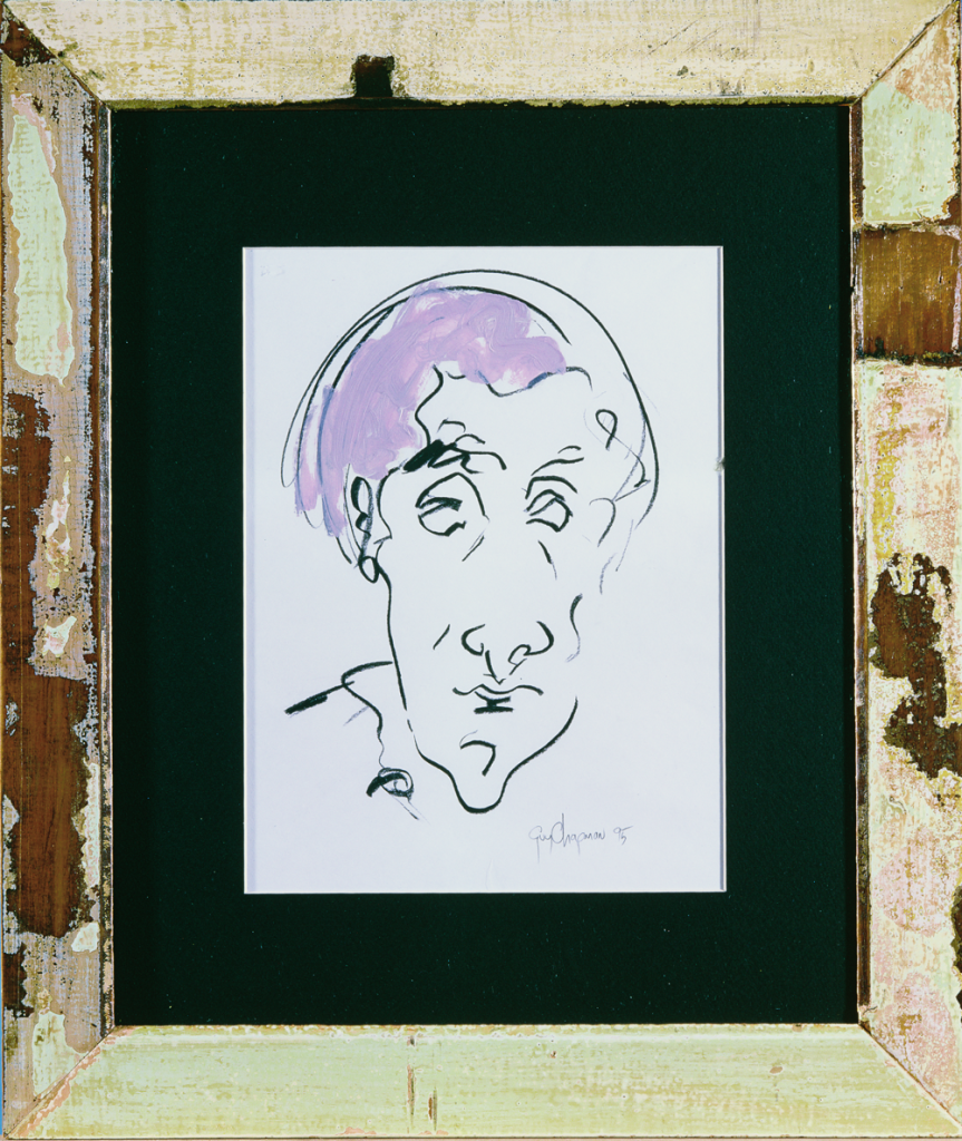 Face 1 - Charcoal drawing on paper of face coloured oil paint smear for hair