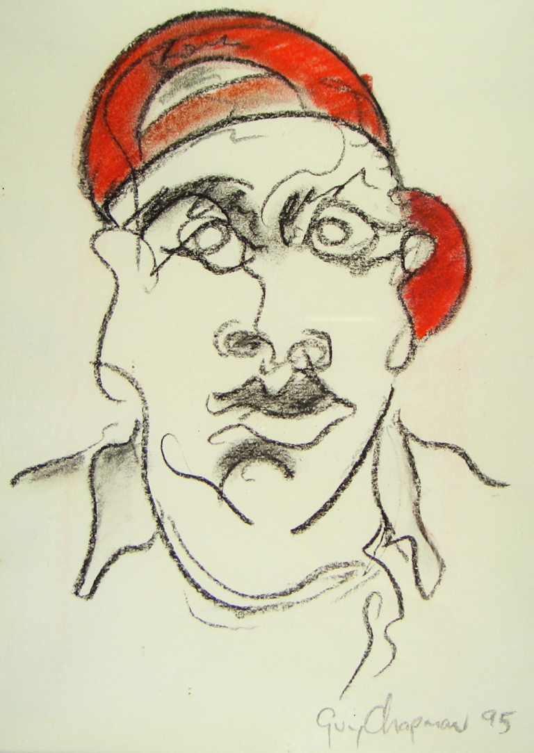 Red Hat 1 - Charcoal drawing of a figure wearing a read cap backwards