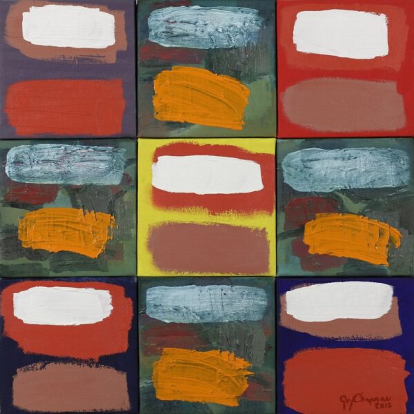 Field Colour Oil Painting on Canvas. Nine colourful abstract panels.